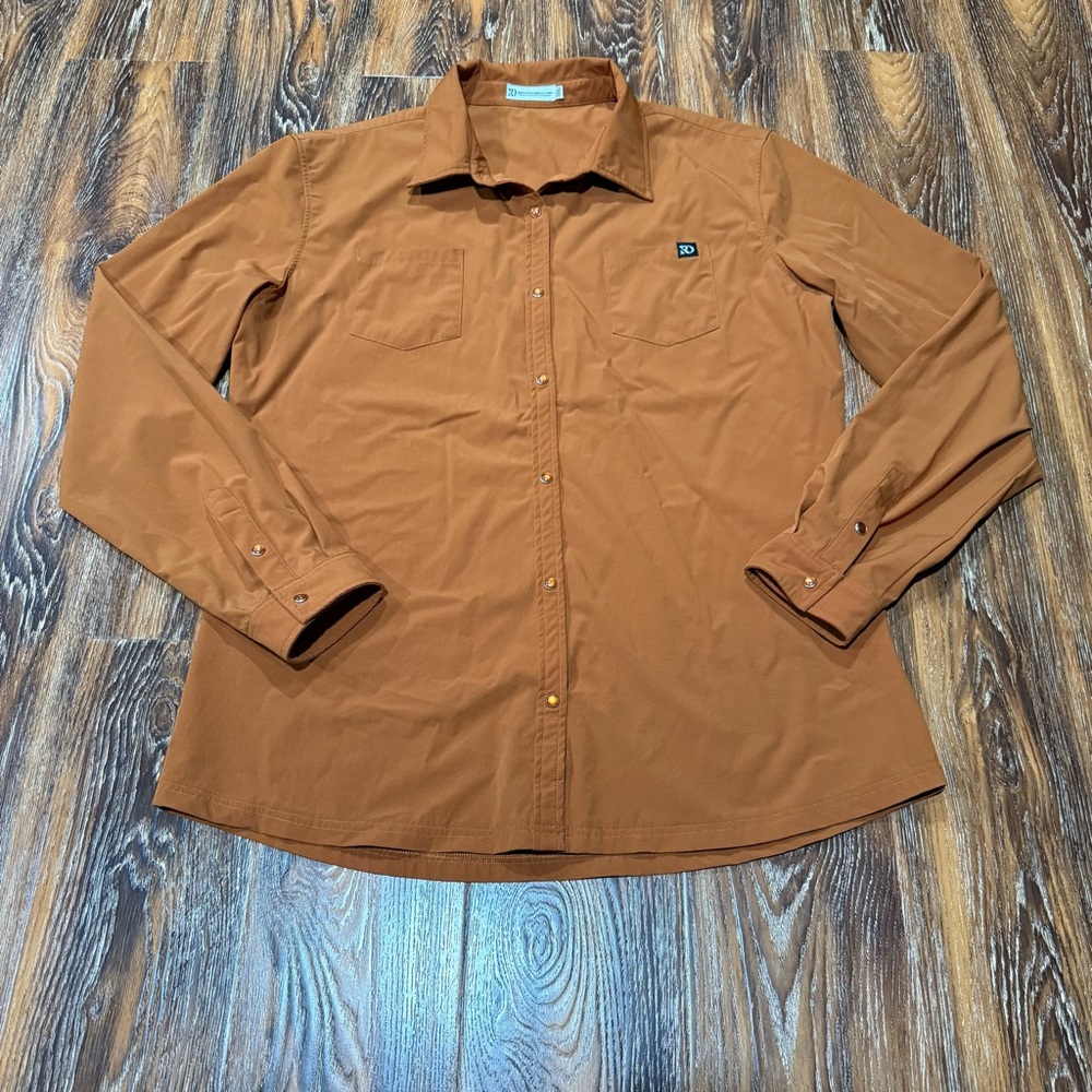 RD Breeze Performance Shirt Mens Brown Long Sleeve Stretch Quick Dry Button 3XL